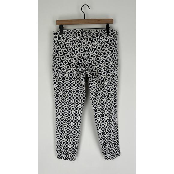 J Crew Aztec Geometric Stretch Denim Pants Womens Size 30 White Navy Blue - Picture 2 of 6